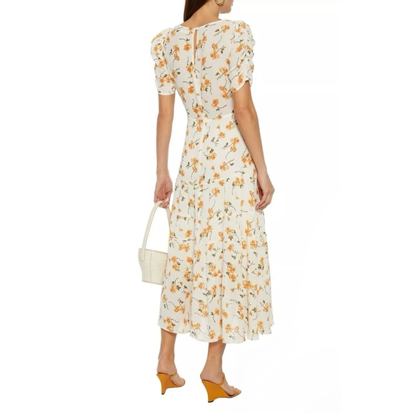 Reformation Cosa Floral V Neck Short Sleeve Midi Dress in Yellow Limonada - Picture 7 of 16